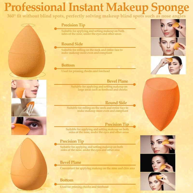 AuraRay 14 Pcs Makeup Sponge Set,Beauty Sponges Blender with 4 Pcs Powder Puff and 4 Pcs Mini Make up Sponges Birthday Gift,Mother's Day Gift for Women Liquid,Foundation,Powder,Concealer,Cream(Orange) - Image 3